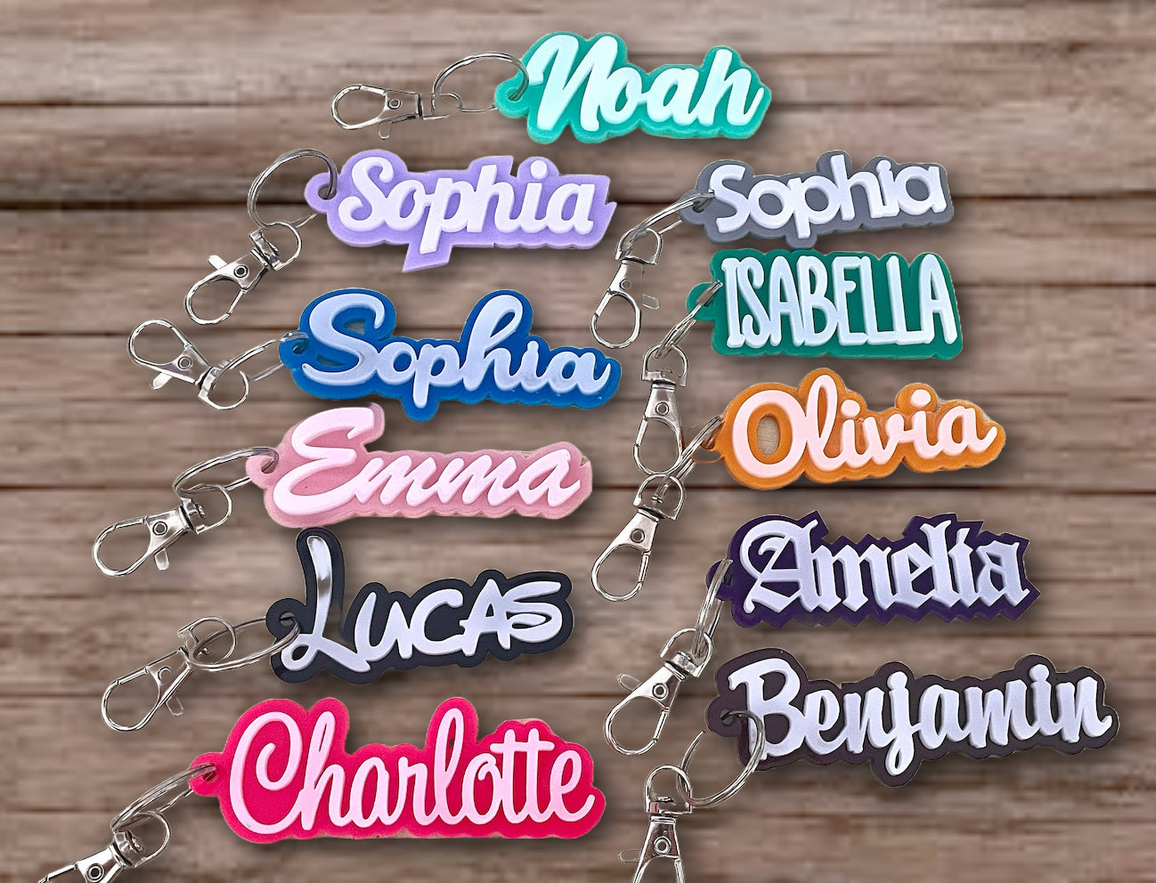 Personalized name keychain made with high-quality 3D printing, perfect for gifts